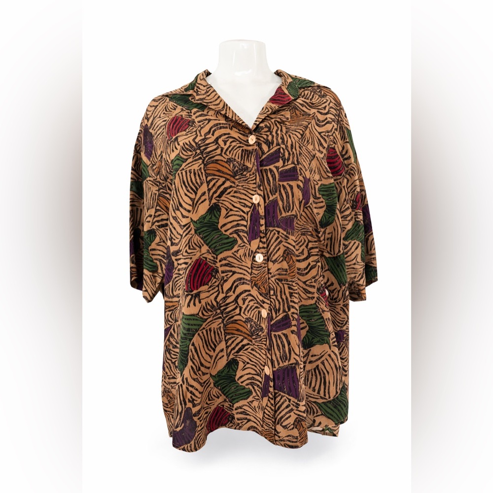 VTG silk blouse oversized silk artsy flowy boho zebra print